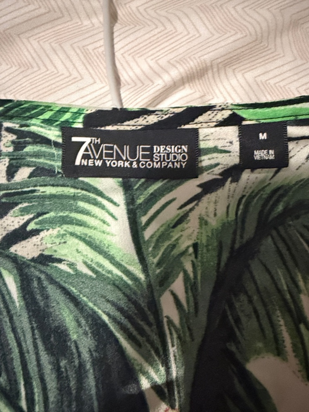 NY & Co. Tropical Wrap Front Blouse with Green Leaf Print - Medium - Picture 4 of 5